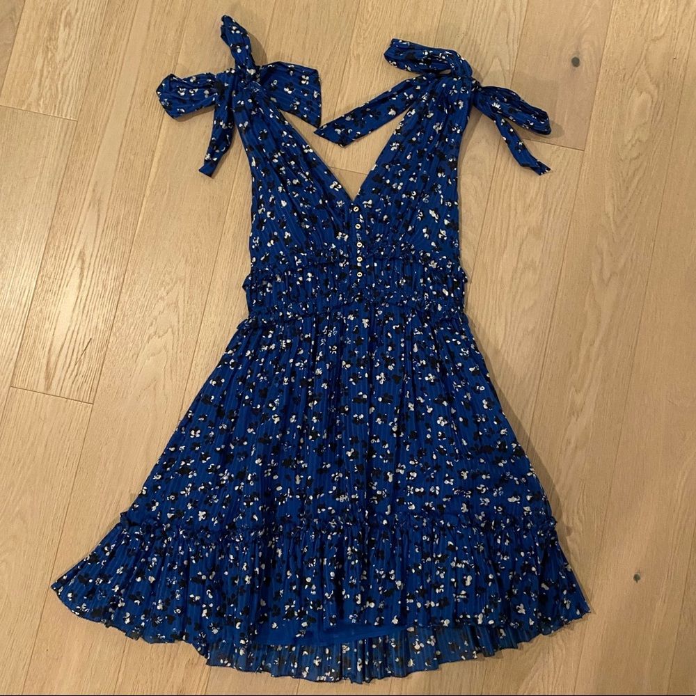 ULLA JOHNSON blue floral cotton silk dress size 4